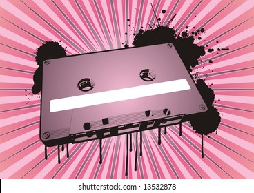 Funky illustration of old school audio cassette tape.