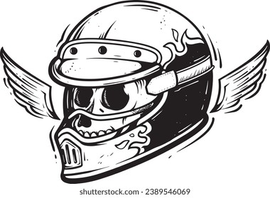 Ilustración divertida de un casco de calavera 