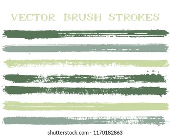 Funky ink brush strokes isolated design elements. Set of paint lines. Dirty Ink brushe stripes isolated on white, vector color scheme samples.