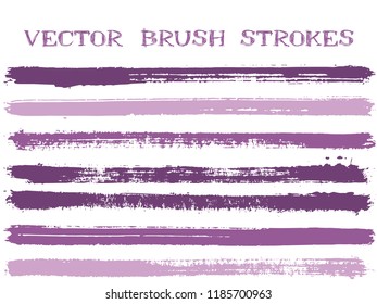Funky ink brush strokes isolated design elements. Set of paint lines. Modern Ink brushe stripes isolated on white, vector color scheme samples.