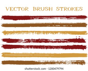 Funky ink brush strokes isolated design elements. Set of paint lines. Vintage Ink brushe stripes isolated on white, vector color scheme samples.