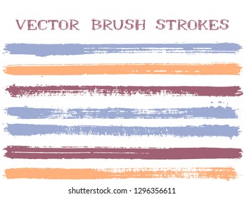 Funky ink brush strokes isolated design elements. Set of paint lines. Artistic Ink brushe stripes isolated on white, vector color palette samples.
