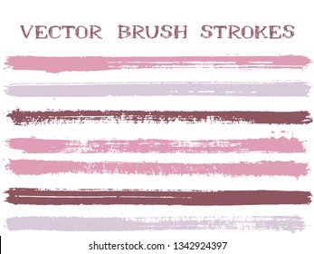 Funky ink brush strokes isolated design elements. Set of paint lines. Grungy Ink brushe stripes isolated on white, vector color scheme samples.