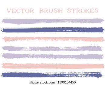 Funky ink brush strokes isolated design elements. Set of paint lines. Modern Ink brushe stripes isolated on white, vector color scheme samples.
