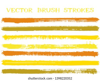 Funky ink brush strokes isolated design elements. Set of paint lines. Grungy Ink brushe stripes isolated on white, vector color palette samples.
