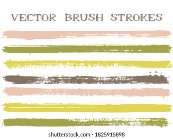 Funky ink brush strokes isolated design elements. Set of paint lines. Abstract Ink brushe stripes isolated on white, vector colors guide book samples.