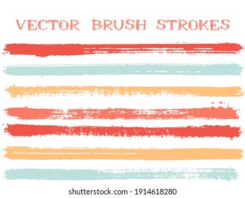 Funky ink brush strokes isolated design elements. Set of paint lines. Modern Ink brushe stripes isolated on white, vector color palette samples.
