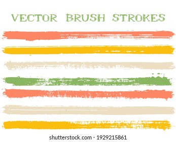 Funky ink brush strokes isolated design elements. Set of paint lines. Vintage Ink brushe stripes isolated on white, vector color scheme samples.