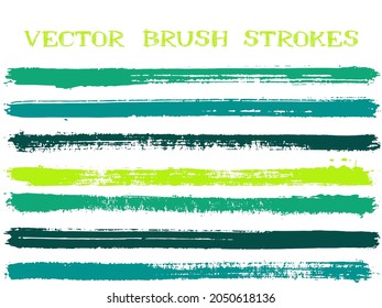 Funky ink brush strokes isolated design elements. Set of paint lines. Urban Ink brushe stripes isolated on white, vector colors guide book samples.
