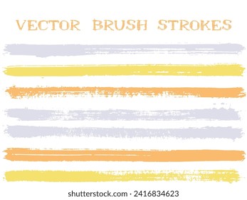 El pincel de tinta funky traza elementos de diseño aislados. Conjunto de líneas de pintura. Bandas de brushe de tinta creativa aisladas en muestras de paleta blanca de color vectorial.
