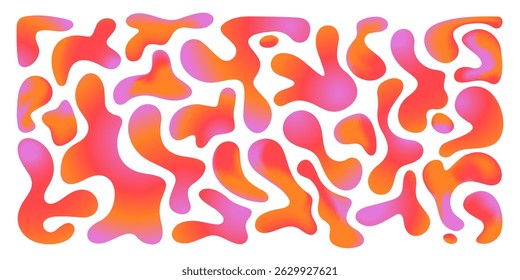 Funky liquid gradient shapes in vibrant pink, red and orange colors. Organic flowing forms with smooth curves, rounded edges and uneven contours. Modern abstract dynamic fluid effect background.