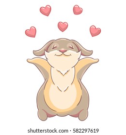 Funky love Bunny happy hearts. Vector illustration.