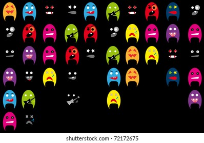 Funky mascots on the black background.