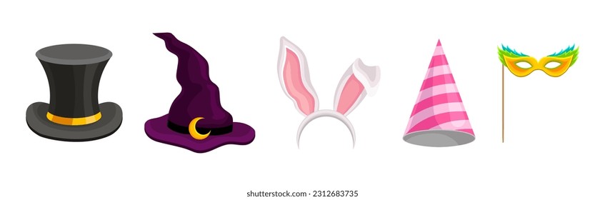 Funky Mask and Headwear as Party Costume Accessory Vector Set