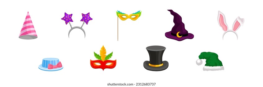 Funky Mask and Headwear as Party Costume Accessory Vector Set
