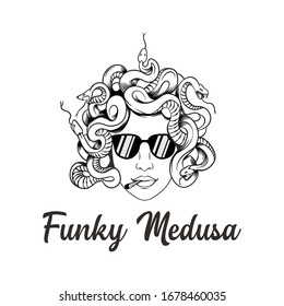 vector de diseño de logotipo de medusa funky