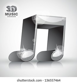 Funky metal doble nota musical 3d icono de estilo moderno aislado, elemento de música 3d, imagen contiene reflejos transparentes de sombras y bengalas, ¿¿¿algo de guarnición?? listo para poner sobre cualquier fondo.