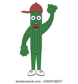 Funky mexican Cactus character isolated white background. Viva Mexico cacti design. Simple flat vector illustration can used postcard cover template, t-shirt print, web banner design. EPS 10