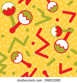 Funky mexican seamless pattern celebrating Cinco de Mayo holiday featuring maracas