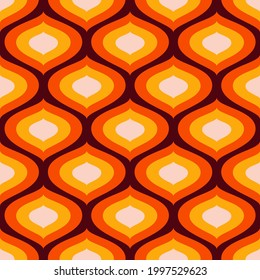 Funky Mod Century Modern Geometric Patten With Ogee Motifs. Groovy Sixties And Seventies Seamless Mod Vector Pattern.