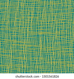 Funky Modern Gold And Teal Hand Drawn Plaid Weave. Seamless Vector Grid Pattern With Loose Organic Vibe. Great For Festive, Seasonal Packaging, Texture, Lining, Fabric, Blender, Stationery