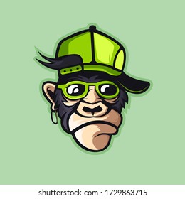 Funky monkey mascot logo de diseño vector con moderno concepto de ilustración estilo para impresión de insignias, emblemas y camisetas. Ilustración de mono genial para el equipo deportivo.