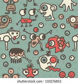 funky mosnters having fun cartoon seamless pattern