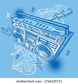 Funky music boombox and graffiti arrows