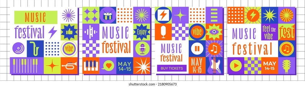 Funky music festival templates. Set of editable design for social media, event flyer, flyer, invitation, cover, banner. 