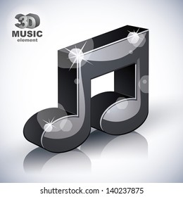 Funky musical note 3d modern style icon isolated, 3d music element, image contain transparent shadows reflections and flares  Ã?Â¢?? ready to put over any background.