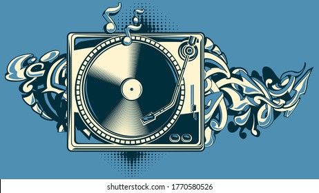 Funky musical turntable and graffiti arrows