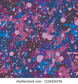 Funky muted color paint splashes seamless pattern, abstract multicolor vector background. Colorful design wallpaper for textile, fabric, wrapping paper.