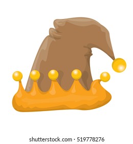 funky orange and brown cartoon christmas vector elf hat isolated on white. vector elf hat icon or label 