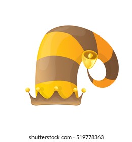 funky orange and brown stripped cartoon christmas vector elf hat isolated on white. vector elf hat icon or label 