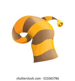 funky orange and brown stripped cartoon christmas vector elf hat isolated on white. vector kids elf hat icon or label