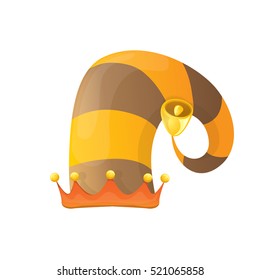 funky orange and brown stripped cartoon christmas vector elf hat isolated on white. vector kids elf hat icon or label