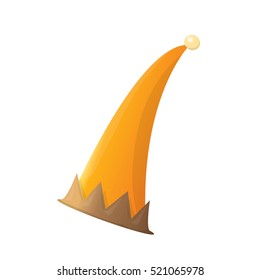 funky orange and brown stripped cartoon christmas vector elf hat isolated on white. vector kids elf hat icon or label