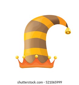 funky orange and brown stripped cartoon christmas vector elf hat isolated on white. vector kids elf hat icon or label