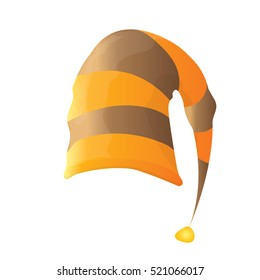 funky orange and brown stripped cartoon christmas vector elf hat isolated on white. vector kids elf hat icon or label