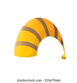 funky orange and brown stripped cartoon christmas vector elf hat isolated on white. vector elf hat icon or label