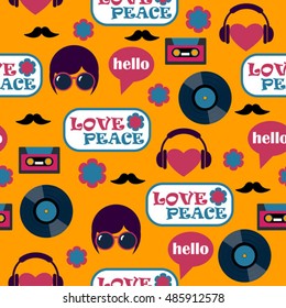 funky orange pop art hippie seamless vector pattern