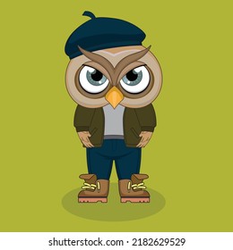 Funky Owl Cartoon Character Vector Art