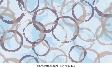 Funky painted circles geometry fabric print. Round shape blot overlapping elements vector seamless pattern. Paint texture circles geometry fabric background.