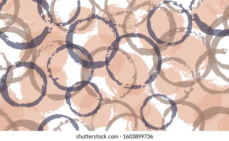 Funky painted circles geometry fabric print. Round shape blot overlapping elements vector seamless pattern. Brush stroke circles geometry fabric seamless.