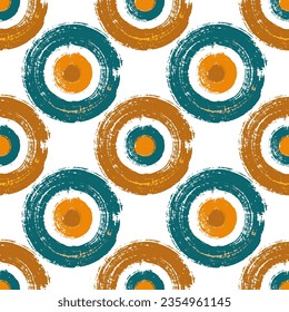 Funky painted round shapes seamless pattern vector design. Geometric grunge print. Simple paint doodling. Hand drawn ink brush stroke circles. Round ink painting shapes seamless pattern.