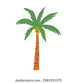 Funky Palm Tree Cartoon Style. Tropical Coconut Plant Graphic Element. Flat Vector Illustration