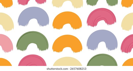 Funky pastel colored seamless pattern with brush drawn curved lines or arches