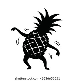 Funky pineapple character dancing silhouette illustration.