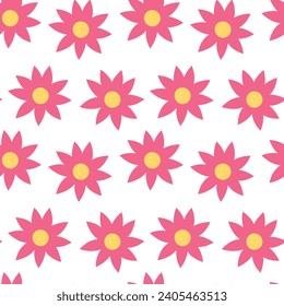 Funky pink y2k floral seamless pattern. Doodle retro style illustration background.