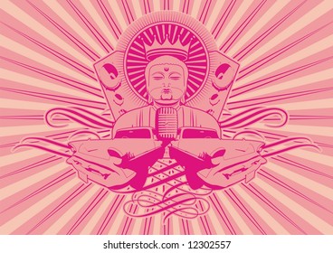 Funky, playful illustration of King Buddha. File contains vector as well as high resolution JPG.